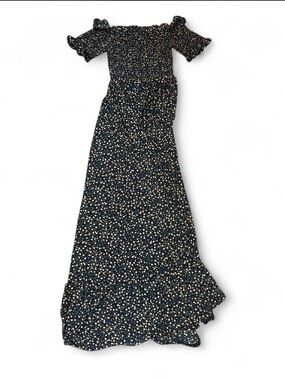 Off-Shoulder Navy Floral Maxi Dress